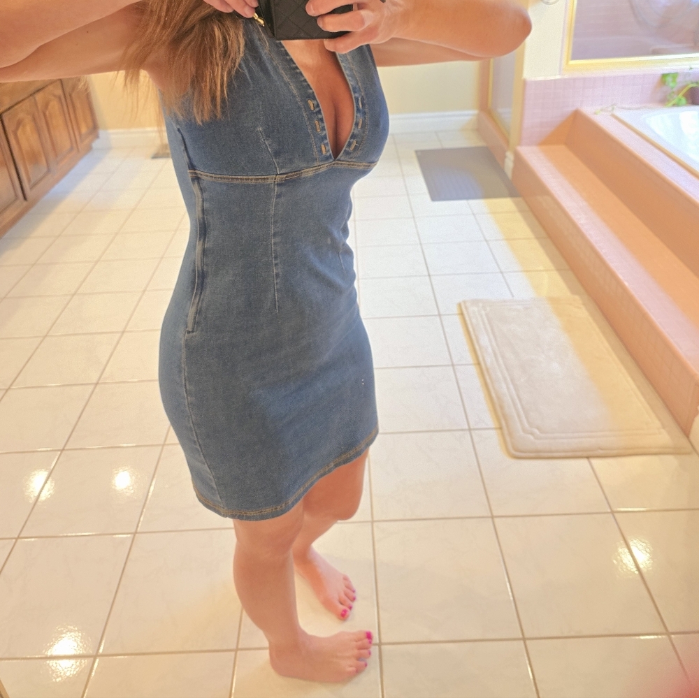 Blue Denim Jean Zip Up Dress - Picture 6 of 9